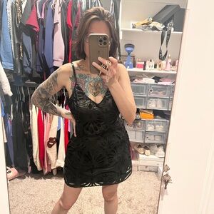 AKIRA Black leather Lace Mini Dress